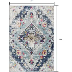 Photo of Blue Distressed Medallion Runner Rug