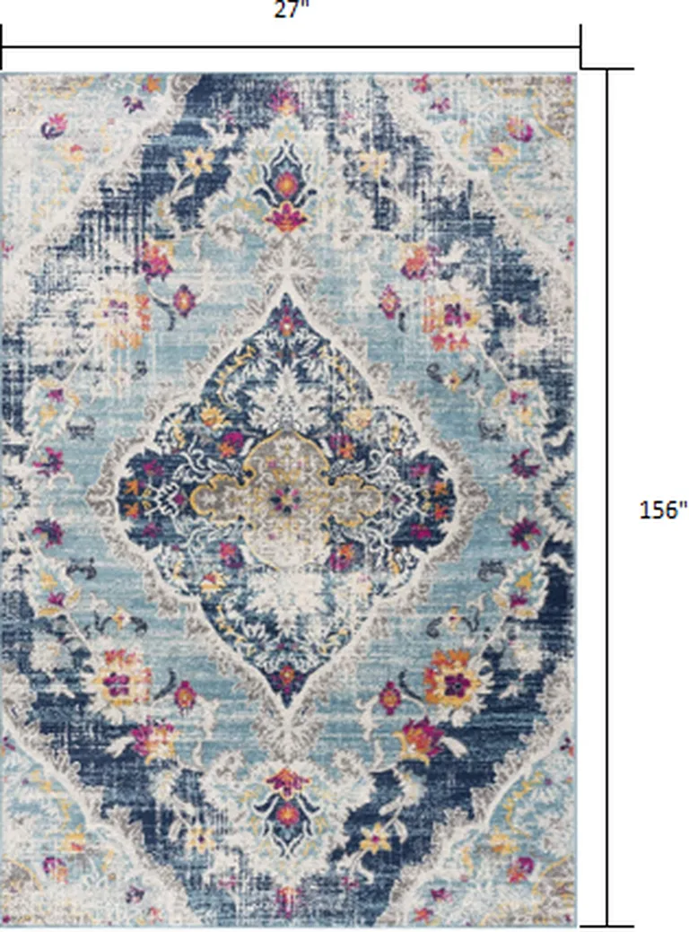 Blue Distressed Medallion Runner Rug Photo 1