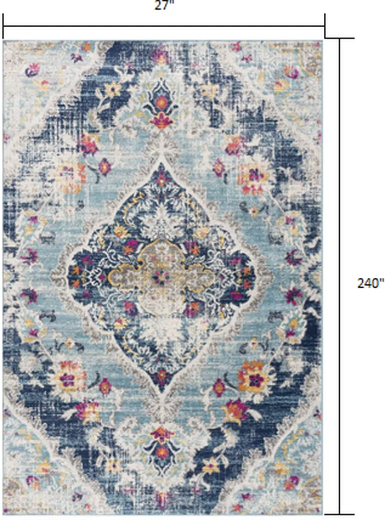 Blue Distressed Medallion Runner Rug Photo 1