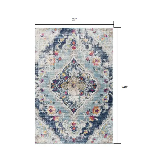 Blue Distressed Medallion Runner Rug Photo 1