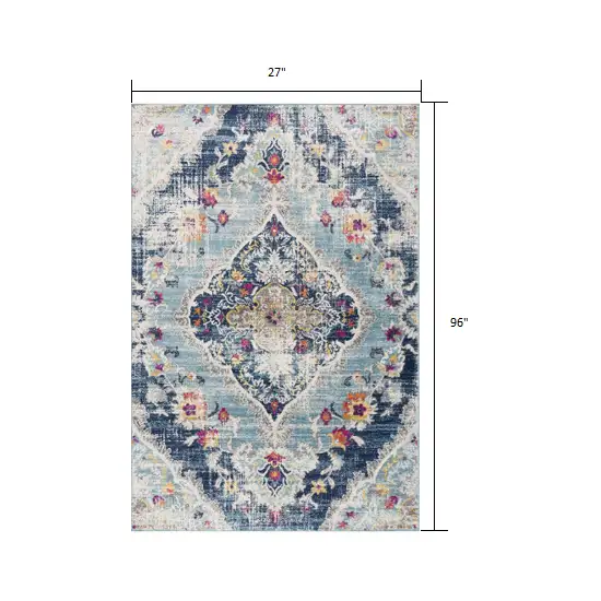 Blue Distressed Medallion Runner Rug Photo 2