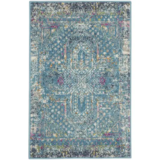 Blue Distressed Medallion Scatter Rug Photo 1