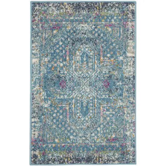 Blue And Ivory Southwestern Distressed Area Rug Photo 1