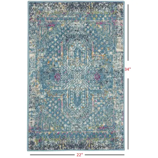 Blue Distressed Medallion Scatter Rug Photo 6