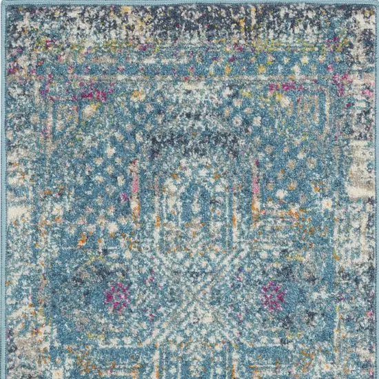 Blue And Ivory Southwestern Distressed Area Rug Photo 7