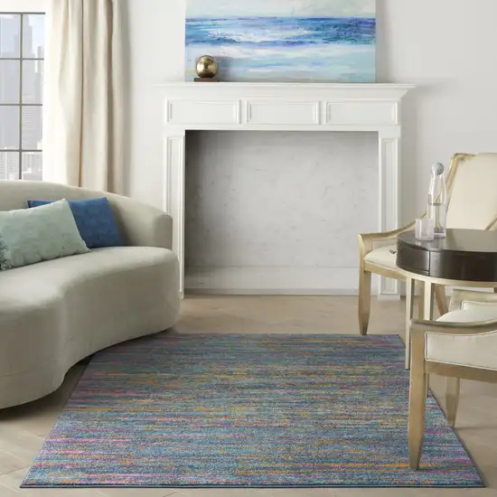 Blue Distressed Striations Area Rug Photo 5