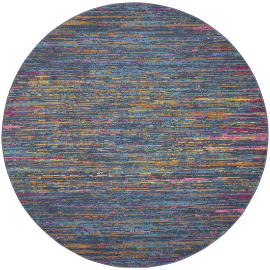 5' Blue And Orange Round Abstract Power Loom Area Rug Photo 9