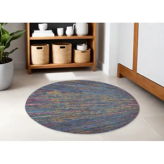 5' Blue And Orange Abstract Distressed Round Rug Photo 2