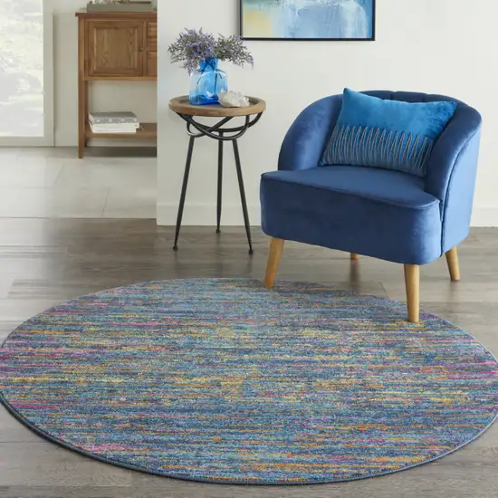 5' Blue And Orange Round Abstract Power Loom Area Rug Photo 6