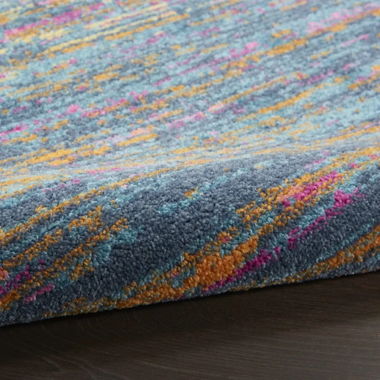 Blue Distressed Striations Runner Rug Photo 3