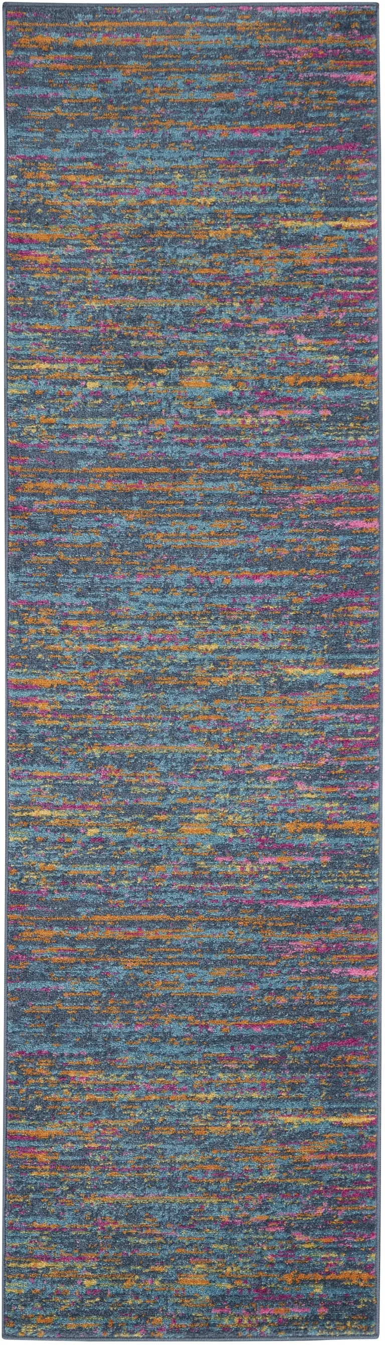 Blue Distressed Striations Runner Rug Photo 1