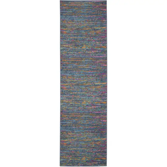 Blue Distressed Striations Runner Rug Photo 1