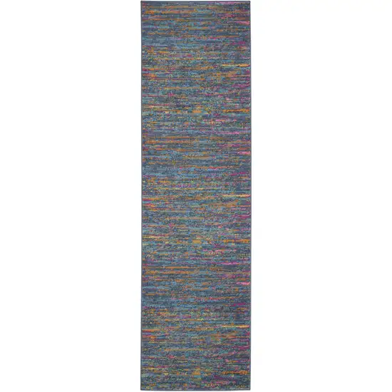 6' Blue And Orange Abstract Distressed Runner Rug Photo 1