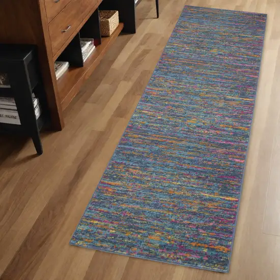 6' Blue And Orange Abstract Power Loom Runner Rug Photo 1