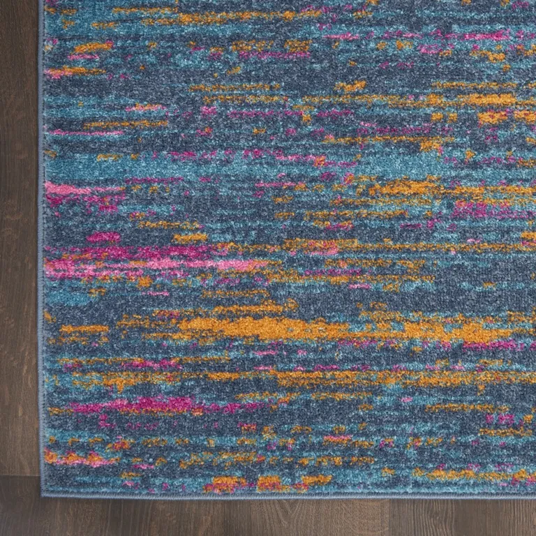 Blue Distressed Striations Runner Rug Photo 2