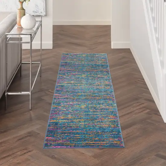 Blue Distressed Striations Runner Rug Photo 5