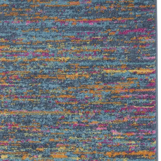 6' Blue And Orange Abstract Distressed Runner Rug Photo 3