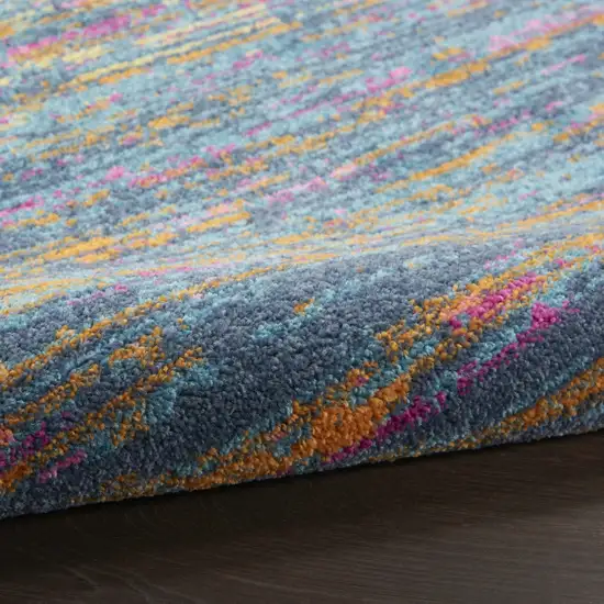 6' Blue And Orange Abstract Power Loom Runner Rug Photo 6