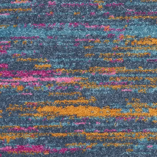 6' Blue And Orange Abstract Distressed Runner Rug Photo 7