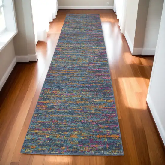 10' Blue And Orange Abstract Power Loom Runner Rug Photo 1