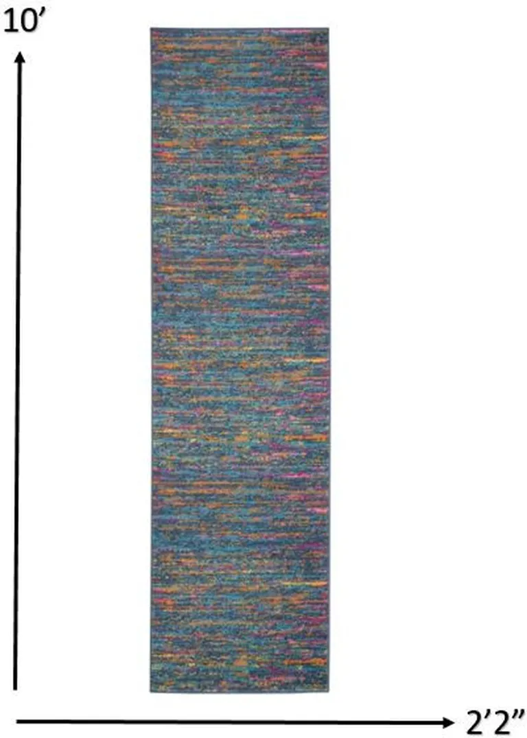 Blue Distressed Striations Runner Rug Photo 5