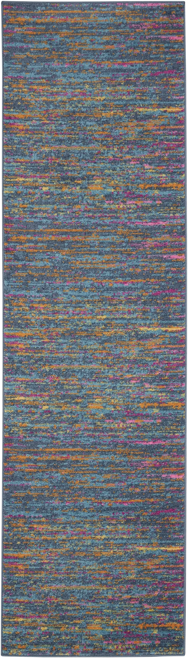 Blue Distressed Striations Runner Rug Photo 1