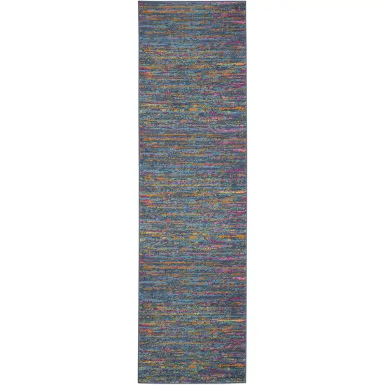 Blue Distressed Striations Runner Rug Photo 1