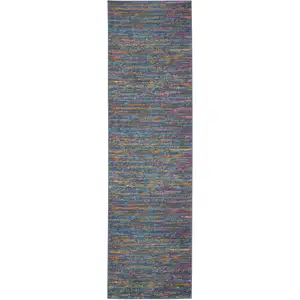 Photo of Blue Distressed Striations Runner Rug