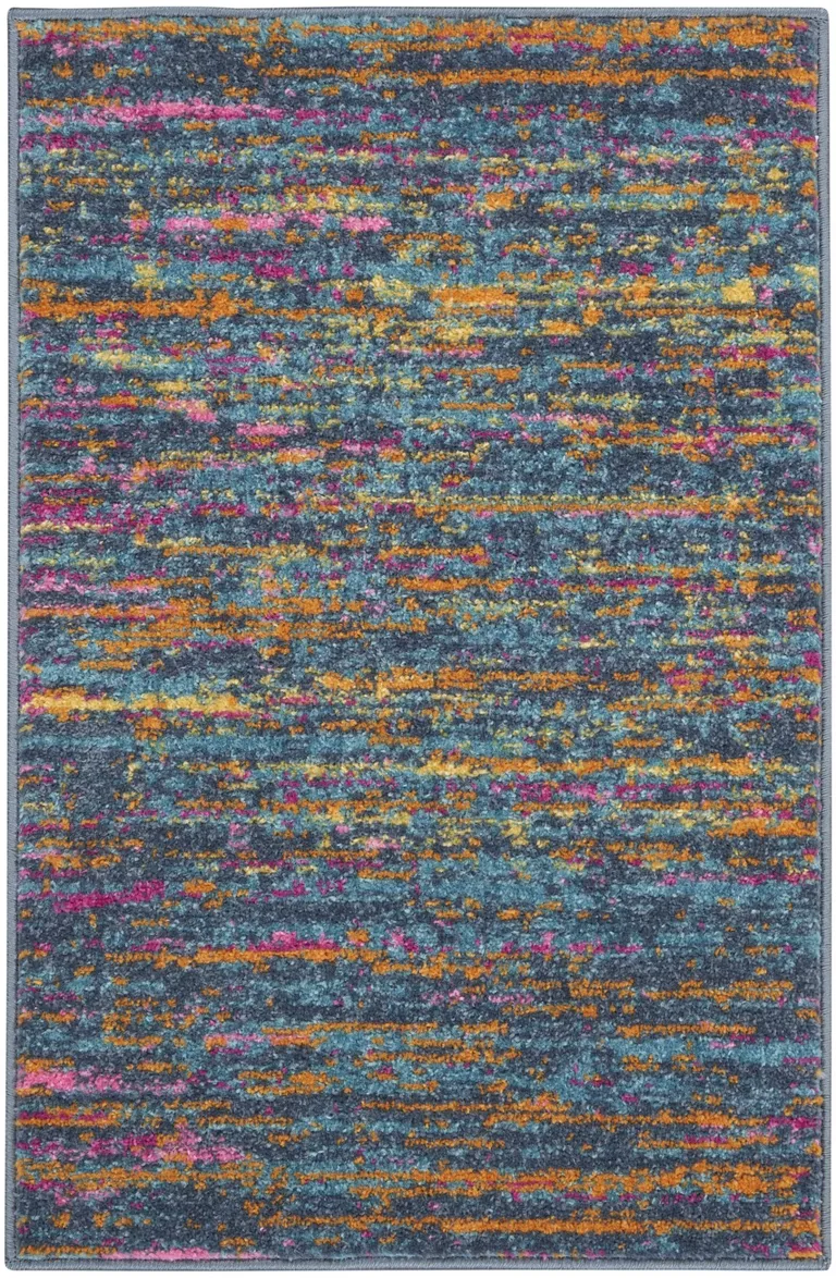 Blue Distressed Striations Scatter Rug Photo 1