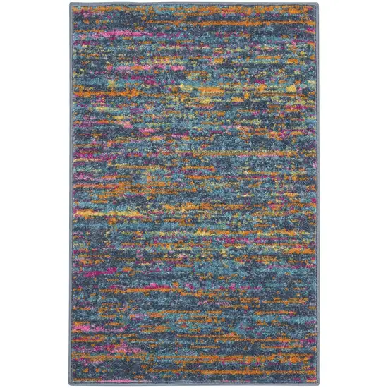 Blue Distressed Striations Scatter Rug Photo 1