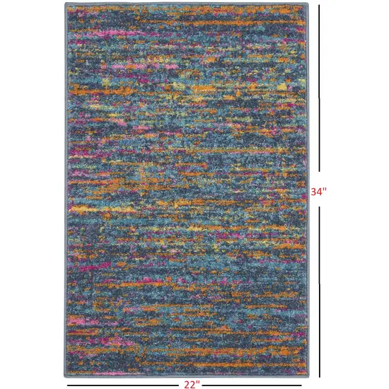 Blue Distressed Striations Scatter Rug Photo 5