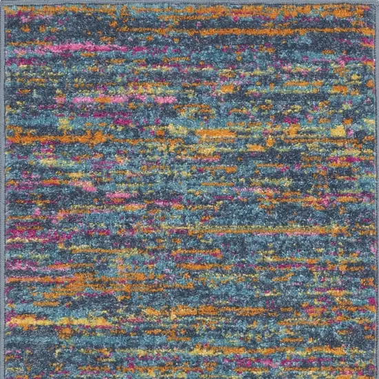 Blue Distressed Striations Scatter Rug Photo 9