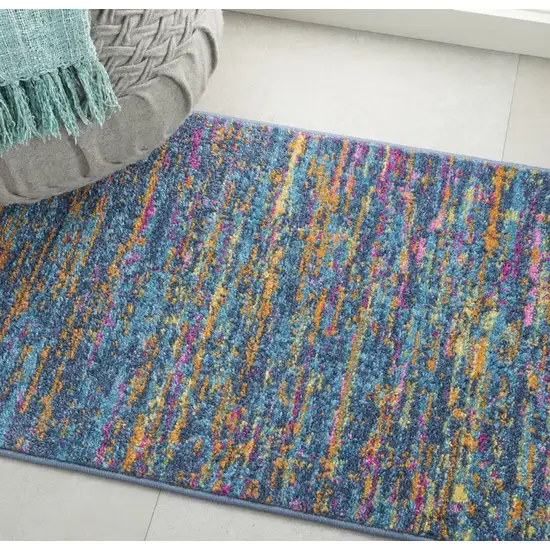 Blue Distressed Striations Scatter Rug Photo 7