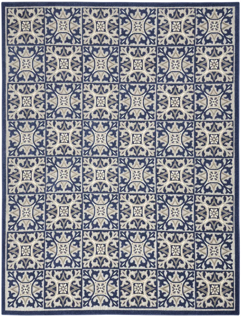 Blue Fleur De Lis Stain Resistant Non Skid Area Rug Photo 1