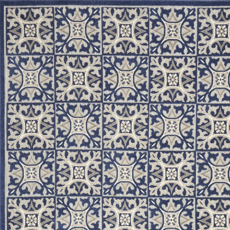 Blue Fleur De Lis Stain Resistant Non Skid Area Rug Photo 3