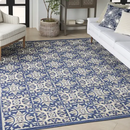 Blue Fleur De Lis Stain Resistant Non Skid Area Rug Photo 6