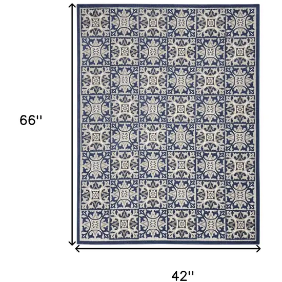 Blue Fleur De Lis Stain Resistant Non Skid Area Rug Photo 5