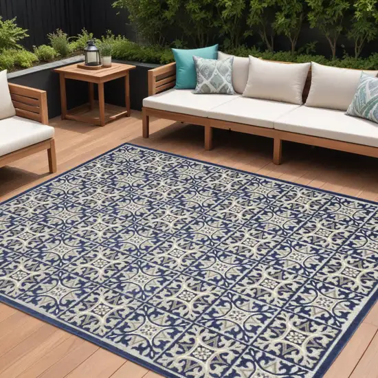 Blue Geometric Non Skid Indoor Outdoor Area Rug Photo 1