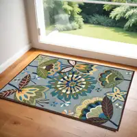 Photo of Blue Floral Hand Carved Handmade Area Rug