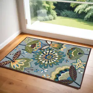 Photo of Blue Floral Hand Carved Handmade Area Rug