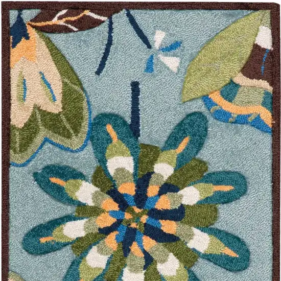 Blue Floral Hand Carved Handmade Area Rug Photo 8