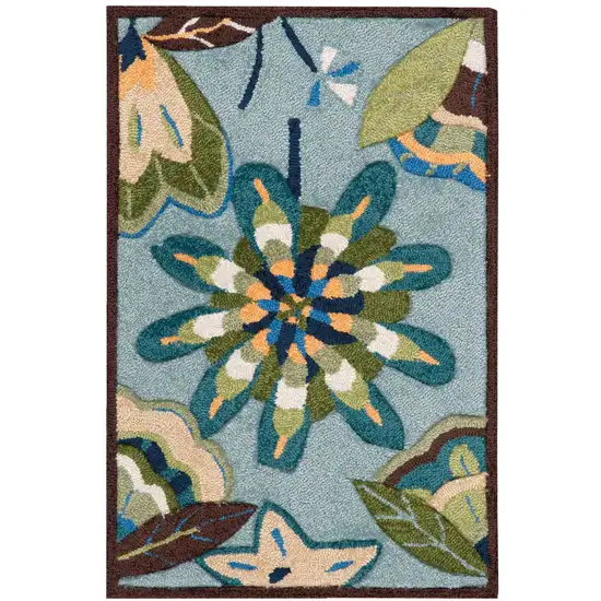 Blue Floral Hand Carved Handmade Area Rug Photo 4