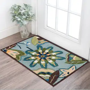 Photo of Blue Floral Hand Carved Handmade Area Rug