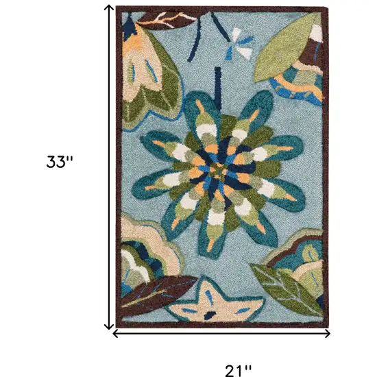 Blue Floral Hand Carved Handmade Area Rug Photo 3