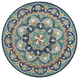 Photo of Blue Floral Mandala Area Rug