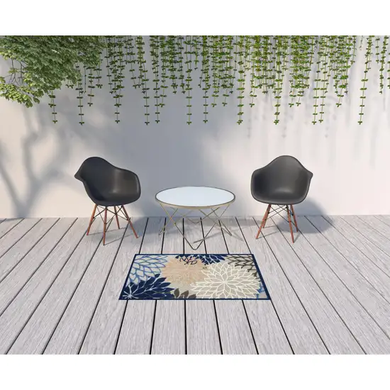 Blue Floral Non Skid Indoor Outdoor Area Rug Photo 2