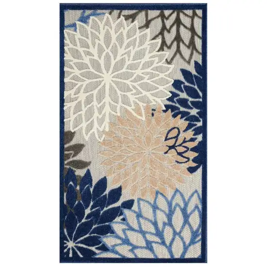 Blue Floral Non Skid Indoor Outdoor Area Rug Photo 1