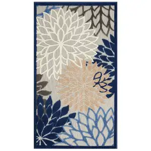 Photo of Blue Floral Non Skid Indoor Outdoor Area Rug