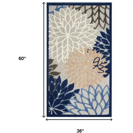 Blue Floral Non Skid Indoor Outdoor Area Rug Photo 5