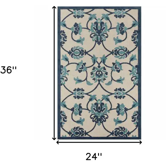 Blue Floral Non Skid Indoor Outdoor Area Rug Photo 9